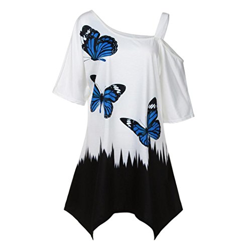 TAORE Womens Tops Large Size Tunic Dress for Women Butterfly Printing T-Shirt Short Sleeve Casual Tops Blouse (US16=Tag5XL, White)