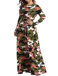 XUGWLKJ - Maxi vestido de camuflaje para mujer, manga larga, estampado