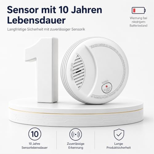 Hapippofa WiFi Smoke Detector with App Notification, 10-Year Battery, Networkable, Tested according to DIN EN 14604, Optical Smoke Alarm for Smart Home, Easy Installation, 3 Pieces