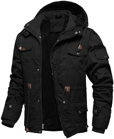 chouyatou Men's Spring Military Full-Zip Removable Hooded Cotton