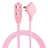 Cordinate, Light Pink, Designer 3 Extension, 2 Prong Power Strip, Extra Long 8 Ft Cable with Flat Plug, Braided Chevron Fabric Cord, Slide-to-Lock Safety Outlets, 39986