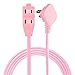 Cordinate Designer 3-Outlet Extension Cord, 8 Ft Braided Cable, 2-Prong Power Strip, Slide-to-Lock Safety, Low-Profile Flat Plug, Polarized, ETL Listed, Light Pink, 39986-T1