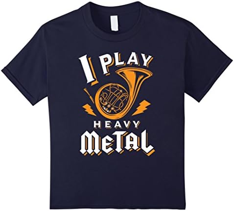 Kids Funny French Horn Shirt - I Play Heavy Metal 10 Navy
