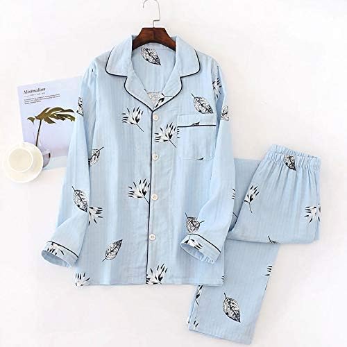 Amazon Co Jp 春と秋の綿ダブルガーゼ日本無印良品メンズパジャマコットン長袖チェック柄のホームサービススーツ 青い葉 M 服 ファッション小物