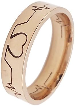 WDSHOW Rose Gold Plated Stainless Steel Heartbeat Design Rings