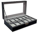 12 Mens Large Watch Box Black Pu Leather Display Glass Top Jewelry Case Organizer Box (Kitchen)