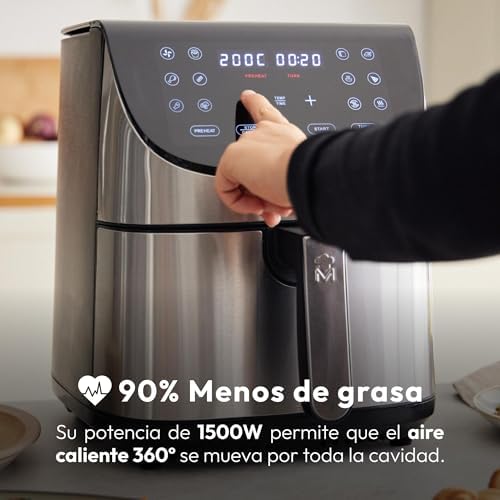 ROCKET 700 - Freidora de Aire 1800W 7L - 12 Programas - Pantalla LED Táctil - Temperatura Ajustable - Recetario Online - Fácil Limpieza