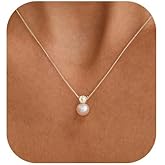 Fwlisesa Pearl Necklaces for Women, Dainty Gold Necklace 14K Gold Plated Charm CZ Pearl Pendant Necklace Simple Gold Pearl Choker Necklaces for Women Trendy Wedding Womens Jewelry