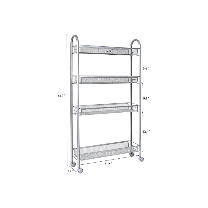 HOMFA 4Tier Gap Kitchen Slim Slide Out Storage Tower Rack with Wheels
