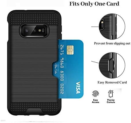 S10 with Card Holder ; Samsung Galaxy S10 Case with Credit Card Slot Wallet. S10 CASE Rugged Armor Metallic Brush Shockproof Hybrid Dual Layer Case (GREY)