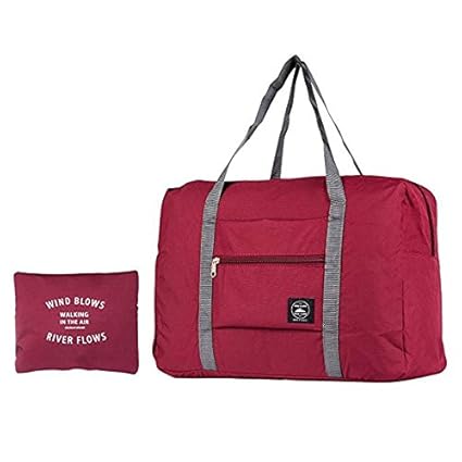 T-Bags Nylon Foldable Wine Red Travel Duffel Bag