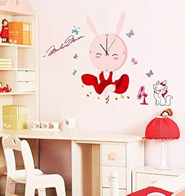 ملصق حائط على شكل أرنب كرتون للفتيات ملصق ساعة حائط غرفة الأطفال
