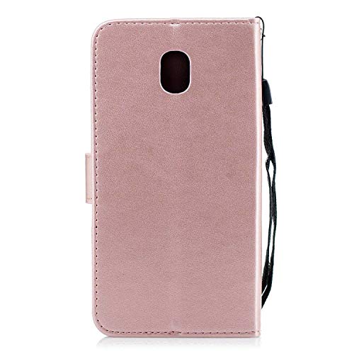 Case Galaxy J3 2018, Bear Village Leather Embossed Design Case with ID & Credit Card Pockets, Wallet [Wrist Strap] Stand Cover for Samsung Galaxy J3 2018 (#2 Pink)