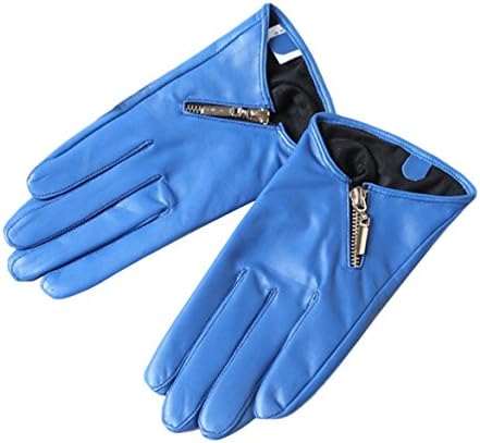 ICRGREY Women Winter Warm Leather Glove Driving Motocycle Biker Gloves Blue
