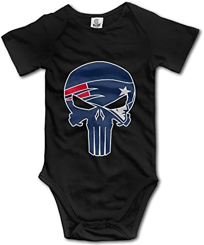 U9 6-24 Months Newborn Babys Boy's &amp; Girl's New England Skull Patriots Short Sleeve Romper Bodysuit Outfits Black Size 12 Months