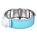 DeaLott Crate Dog Bowl, Removable Stainless Steel Coop Cup Hanging Pet Cage Bowl Large Water Food Feeder for Dogs Cats Rabbits,Birds-Blue
