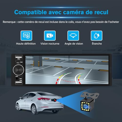 Junsun 6.36 Inch 1 Din Touch Screen Car Stereo Compatible CarPlay & Android Auto Bluetooth GPS FM Type-C Charge 2 USB Microphone Equalizer Steering Wheel Control