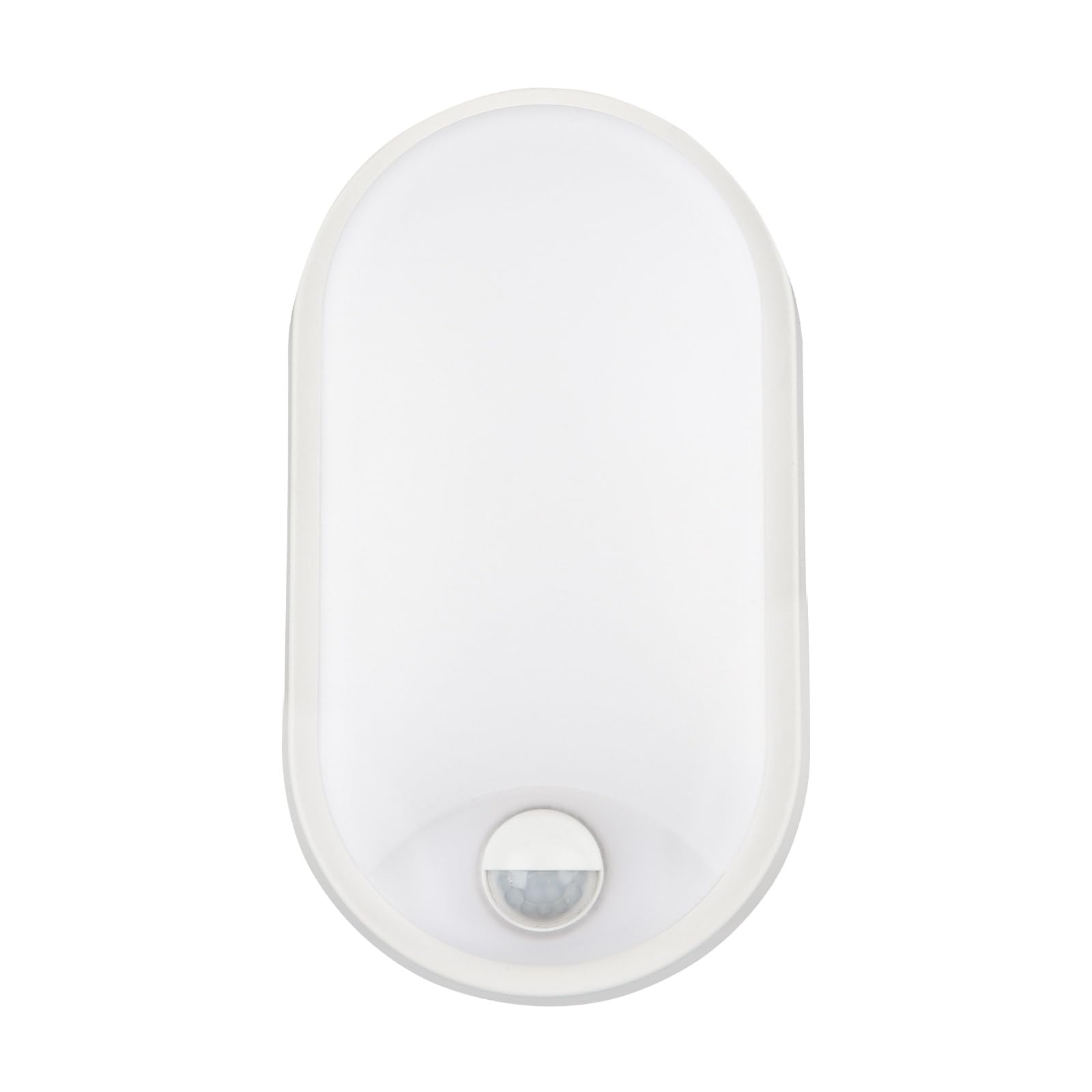 M EGA MEGACUBE 18W LED 4000K IP65 Flush Wall Mounted PIR Sensor Oval Bulkhead Light Fixture for Outdoor, Garden, Shed, Porch, Garage, Workshop, Patio, Hallway, Corridor, Workshop etc - White