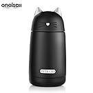 ONEISALL SB60239 Small Cute Cat Thermos Kids Water Bottle Stainless Steel Travel Coffee Mug Portable Vacuum Flask for Kids,Girls,Boys,Women,Cat Lovers,11oz (Black)