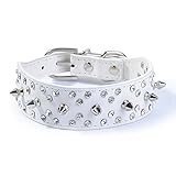 Wellbro Deluxe Fashion Spikes and Rhinestones Studded PU Leather Dog Collar, Adjustable Bullet Rivets Pets Collar, Durable and Soft, 16.8