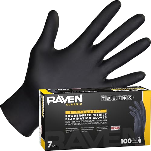 SAS 10 Pack 66519 Raven 7 mil Black Nitrile Disposable Gloves - X-Large (100 Gl…