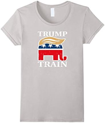 Women's Funny Trump Toupee Hair Elephant Shirt - Trump Train Small Silver