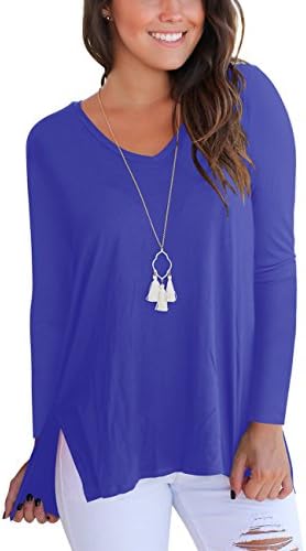 FAVALIVE Womens Short Sleeve T Shirt V Neck Loose High Low Tee Shirts