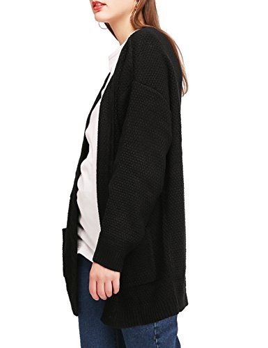 JCBABA Cardigan Sweater For Women, Women's Boho Long Sleeve Casual Open Front Knit Cardigan Sweater Outerwear With Pocket (XL, Black) - Thumbnail 3