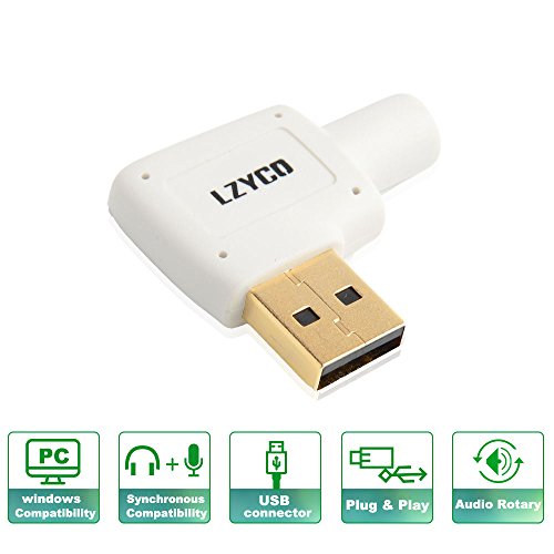LZYCO USB External Stereo Sound Audio Adapter connector with 3.5mm Speaker/Headphone and Microphone Jacks in white color