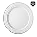 ELITE SELECTION Pack of 25 White Dinner Disposable Party Plastic 10.25-Inch Plates With Silver Rim