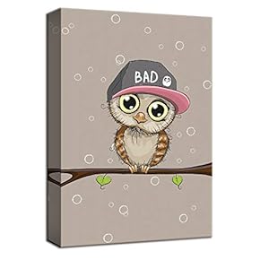 Cute Owl in Cap with Bad Painting Artwork for Framed