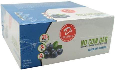 No Cow Vegan Protein Bar, Blueberry Cobbler - 12 pack, (25.44 oz) by D's Naturals