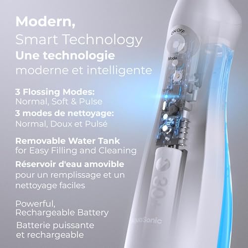 AquaSonic - Aqua Flosser Cordless Rechargeable Water Flosser for Teeth | Waterproof Portable Oral Irrigator for Dental Cleaning with 5 Jet Tips, for Braces, Home & Travel (White)