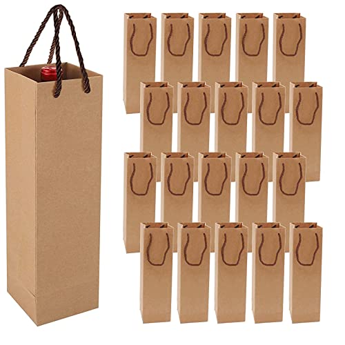 Kraft Paper Wine Gift Bags, Premium Wine Gift Bags with Handles, 20 Kraft Paper Wine Bags for Christmas, Wedding, Party (Brown)