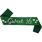 Sweet 16 sash,Green Sweet 16 Sash with Silver Glitter Printing Letters,Class of Sash for Graduation Party,birthday party Green Silver Sash
