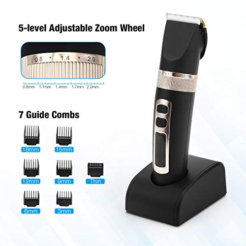 Powerextra Hair Clipper & Cordless Beard Trimmer for Men with 7 Combs Brush and Thinner Included, USB Rechargeable with LED Display