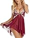 Lingerie for Women Front Closure Babydoll Lace Chemise V Neck Mesh Sleepwear Wine