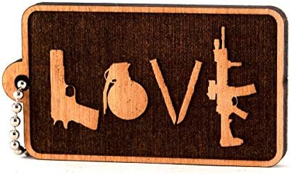 Sunset Design Lab Love 2nd Amendment for NRA Gun Rights Lover Military Special Spec Ops Army Marines Wood Laser Cut Keychain Charm Ornament