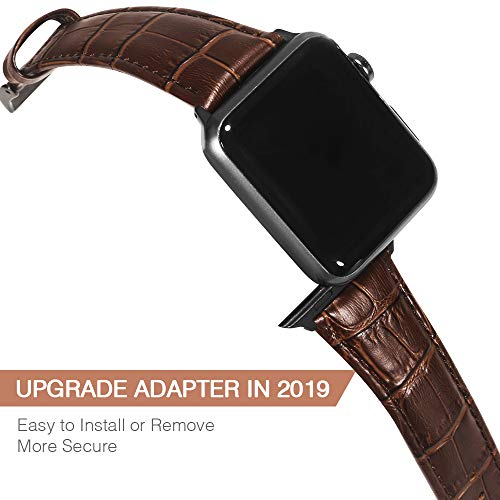 MARGE PLUS Compatible with Apple Watch Band 44mm 42mm, Alligator Grain Calf Genuine Leather Strap Replacement for iWatch Series 5/4/3/2/1 Sport and Edition, Brown