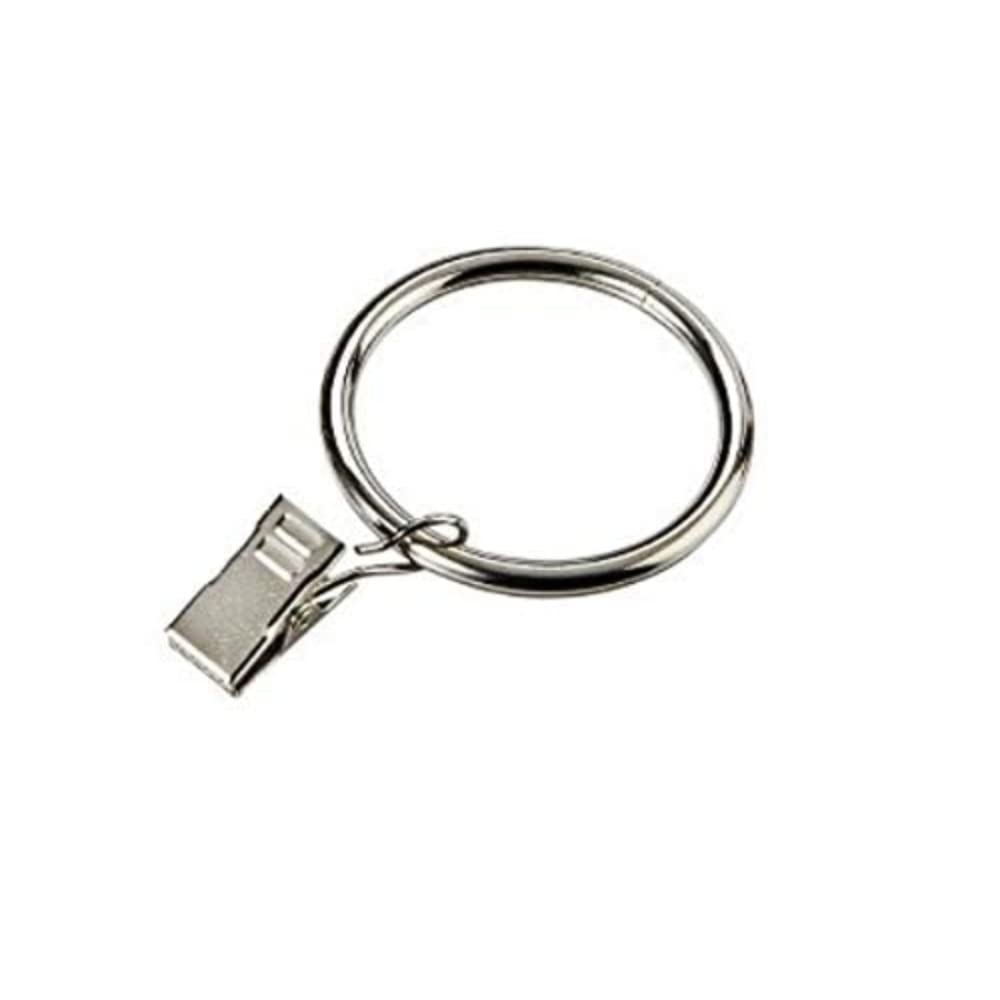 Merriway BH06726 (10 Pcs) Curtain Rod Pole Ring & Clips Inner Dimension 30 mm, Outer Dimension 37 mm Bright Chrome - Pack of 10 Pieces