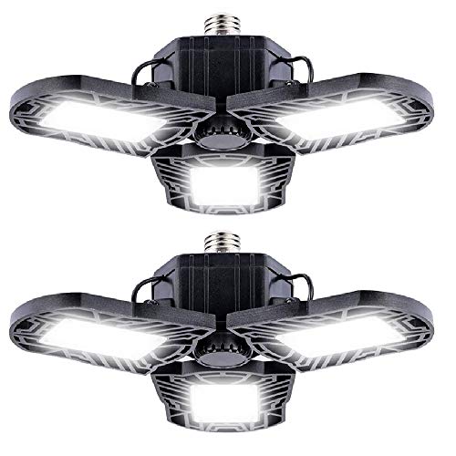 LED Garage Lights, 2 Pack 60W Deformable Garage Lights, 6000LM 6000K 110V E26/E27 Super Bright AdjustableLED Shop Lights for Garages, Workshop, Workbench, Barn, Warehouse, Full Area, Basement
