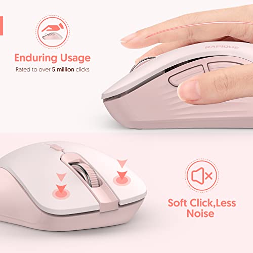 RAPIQUE Wireless Mouse, 2.4G Silent Computer Mice with USB Receiver & Type-C Adapter, Portable Mobile Optical Cordless Mouse for Laptop, PC, Desktop, MacBook, 3 DPI Adjustment Levels (Pink)