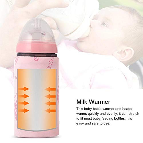 WXLAA Portable USB Milk Bottle Warmer Heater Baby Milk Water Warming Bag Composite Coffee Tea Mug Heating Element Warming Bag (Pink) - Thumbnail 2