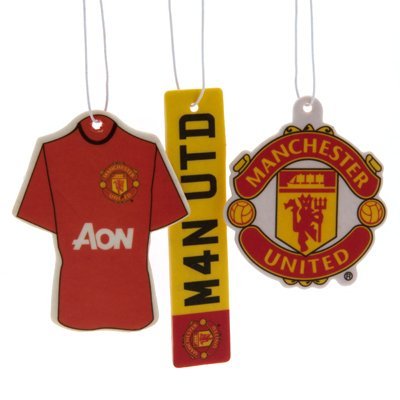 ONTRAD Limited Car Air Freshener (3 Pack) - Manchester United FC - Hanging Paper - Eucalyptus - Red, Yellow