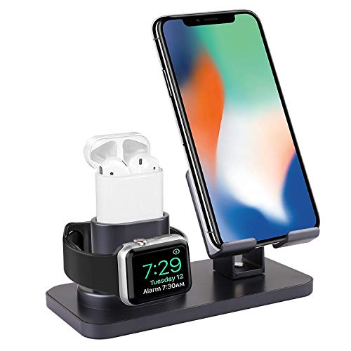 Co-Goldguard Phone Stand 3 in 1 Charging Station Compatible with iPhone Airpods Apple iWatch Series 5/4/3/2/1, iPhone 11/11 Pro/11 Pro Max/X/XR/8 Plus Grey