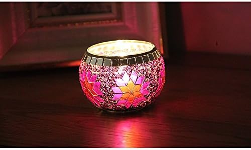 Romantic Handmade European Style Mosaic Pattern Glass Candle Holder for Bar Restaurant Home Decor,Rose