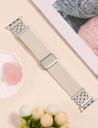 TOYOUTHS Braided Magnetic Band Compatible with Apple Watch Bands 38/40/41/42/44/45/46/49mm Women Men, Dressy Celtic Metal Stretchy Elastic Strap for iWatch Series 11 10 9 8 7 6 5 4 SE/Ultra 3 2 1