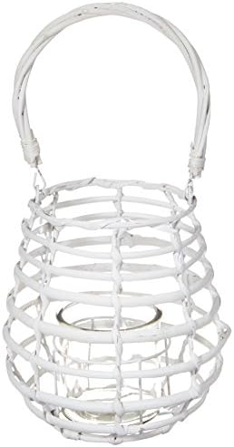 Heitmann Decorative Rattan/Glass Tealight Holder with Handle, White, 19.5 x 18 x 24.5 cm