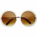 zeroUV Women's Oversized Full Metal Wire Frame Glamour Round Sunglasses (Gold Amber)