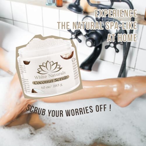 Organic Coconut Oil Scrub, Exfoliating Salt Body Scrub, Deep Cleansing for Soft Skin Remove Dead Skin Cells, Great for Toning Skin, Acne Stretch Marks Cellulite Bump Eraser, Natural Skincare Exfoliant